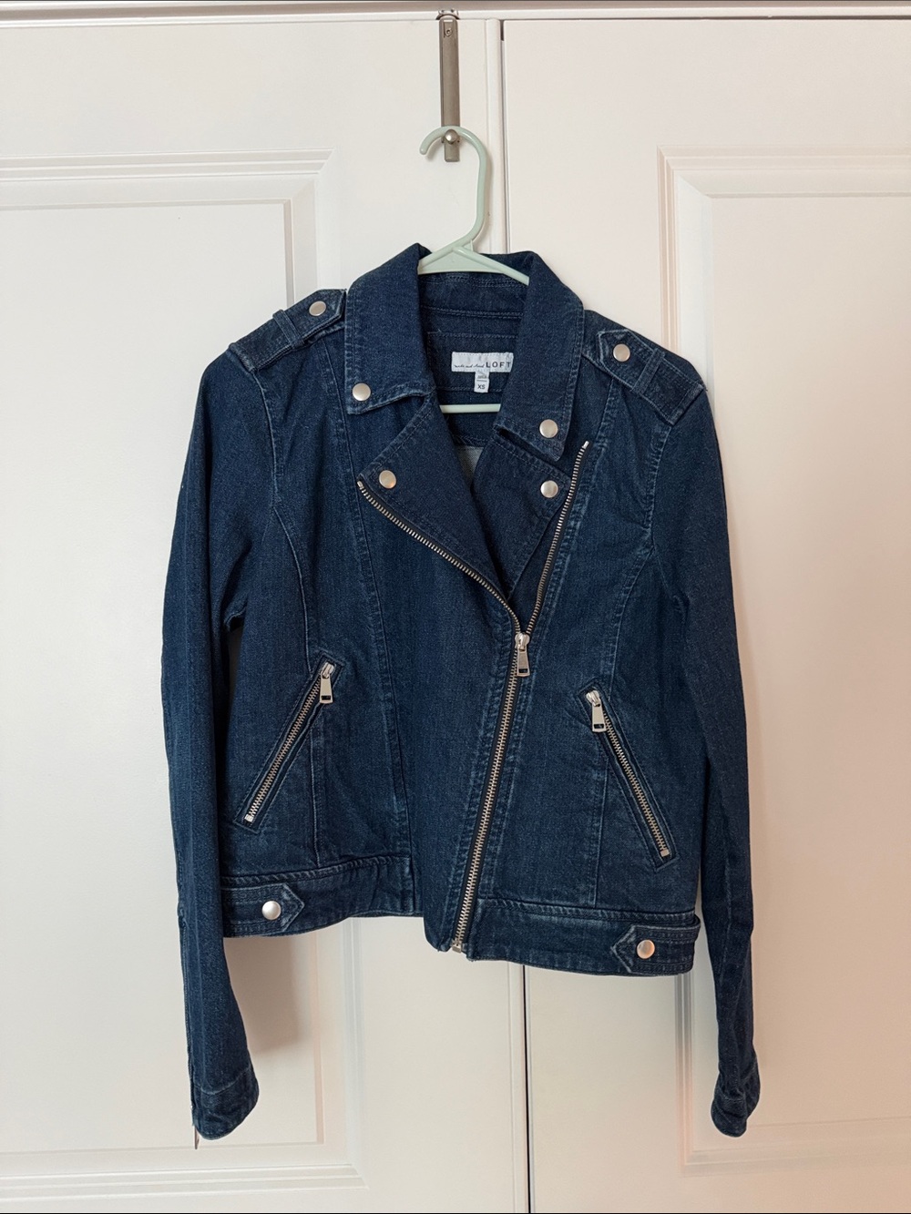 LOFT Dark Blue Denim Moto-Style Jacket